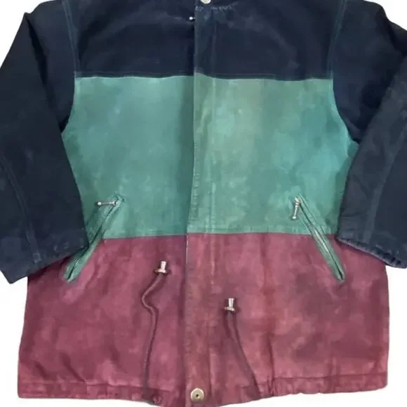 Outbrook Hooded Color Block Suede Coat Jacket Ladies Large Black Green Burgundy - Picture 3 of 16